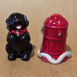 Black Dog and Red Fire Hydrant Salt and Pepper Shakers